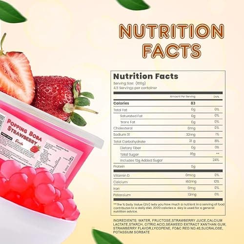 Fanale Strawberry Popping Boba Pearls, Vegan, Non GMO, Gluten Free, Fat Free, Perfect for Bubble Tea, Smoothies, Ice Cream, Desserts, and Beverages. thumbnail 2