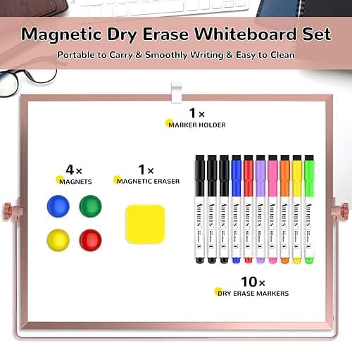 16 x 12 inches Dry Erase Whiteboard, Rose Gold Magnetic Desktop Double-Sided White Board with Stand, 10 Markers, 1 Eraser, 4 Magnets, Portable Whiteboard Easel for School Office Home thumbnail 4