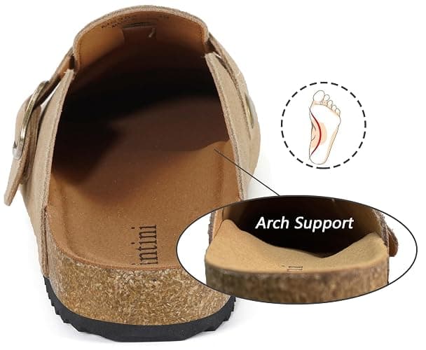 Intini Womens Suede Clogs Mens Leather Mules Unisex Cork Footbed Sandals with Arch Support thumbnail 3