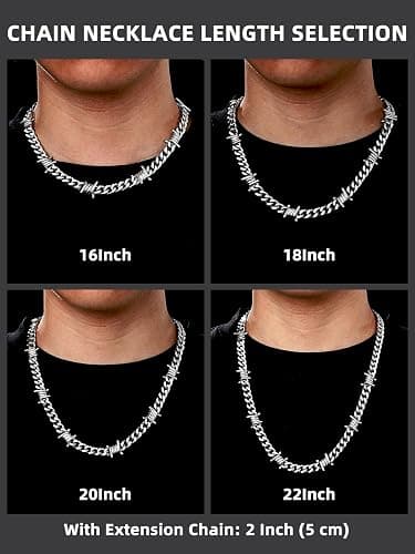 Bestyle Barbed Wire Necklace 5/7/9/12mm Mens Chain Necklaces Hip-hop Punk Gothic Stainless Steel Chain Heavy Thick Cuban Link Chain for Men Women, Length 16/18/20 Inch thumbnail 6