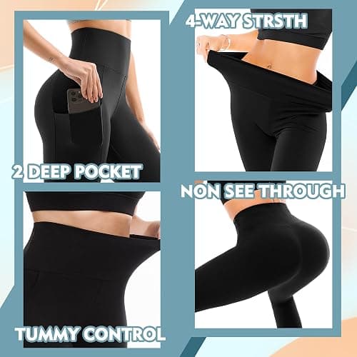 SINOPHANT High Waisted Leggings with Pockets Women, Full Length Capri Buttery Soft Stretchy Yoga Pants thumbnail 4