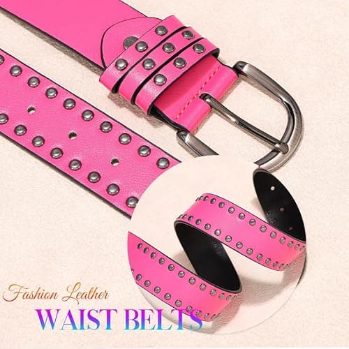 BODIY Rivet Leather Belt Black Vintage Waist Belts Y2K Wide Belts Western Studded Belt for Women thumbnail 7