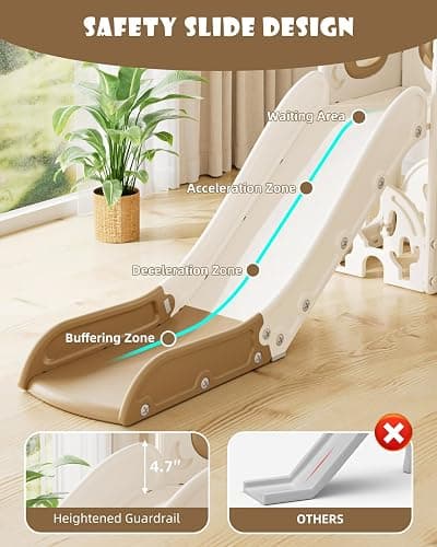 XJD 7 in 1 Toddler Slide, Kids Indoor Slide for Toddlers 12-36 Months, New Upgrade with Golf, Basketball Hoop for Indoor Outdoor Playset,Toddler Playground (White Brown) thumbnail 5