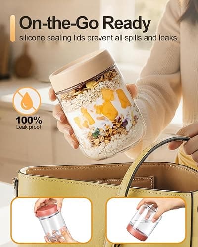 Overnight Oats Jars, 4 Pieces of 500ml/16oz Overnight Oatmeal Container with Lid by Pitch Pulse, Homemade Yogurt Oatmeal Salad Jam Pudding Storage Container thumbnail 3