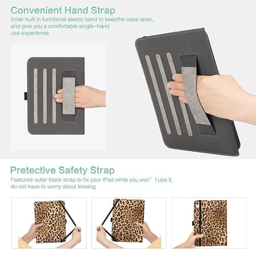 Lokigo for iPad A16 11th Gen Case, iPad 10th Generation Case, Brown Leopard | for iPad 11"/10.9" Case 2025/2022, Folio Stand Cover with Pencil Holder, Hand Strap & Pocket, Touch ID, Auto Wake/Sleep thumbnail 8
