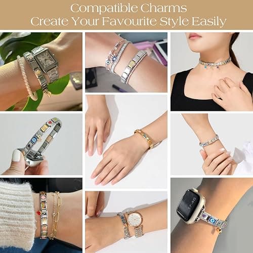 SWEETV Stainless Steel 18 Link Polish Italian Charm Bracelet with 1Pcs Starter Brascelet, 9Pcs/20Pcs Charms and Opening Tools, Classic 9mm Modular Charm, Personalized Jewelry Gift thumbnail 5