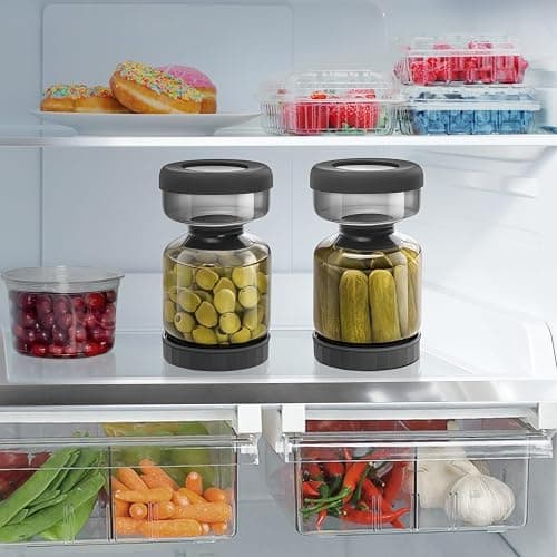 WhiteRhino Gurkenglas zum Umdrehen,1L Glas Einlegeglas, with Strainer,Gurken Behälter,Einlegeglas zum Umdrehen, for Olive, Kimchi,Jalapenos,Auslaufsichere Luftdichte Deckel - Grau/1l thumbnail 7
