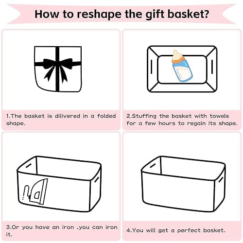 OIAHOMY Large Woven Storage Basket with Handles for Nursery Living Room Shelves, Bow Basket for Gifts Empty with Gift Bags and Ribbons for Baby Showers Pet Toy Bin - Pink thumbnail 7