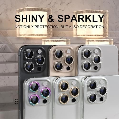 Choiche Compatible for iPhone 16 Pro/iPhone 16 Pro Max Camera Lens Protector Bling, 9H Tempered Glass Camera Cover Screen Protector Metal Ring Decoration Accessories(Glitter-Titanium Desert) thumbnail 8