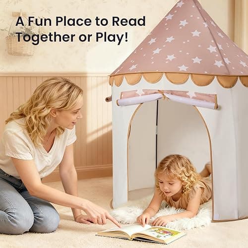 Tiny Land Kids Play Tent – Khaki Castle Tent for Kids Indoor, Neutral Toddler Tent for Girls & Boys, Portable Playhouse for Imaginative Play, Toys Gifts for 2 Year Old Girl & Boy thumbnail 12