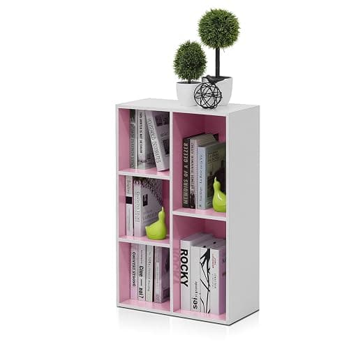 Furinno LUDER Book Shelf, 5-Cube Bookshelf, Reversible Bookcase, 9.4 x 19.5 x 31.5, for Living Room, Bedroom, Home Office, White/Pink thumbnail 7