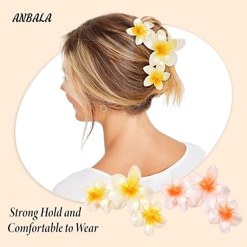 ANBALA 4PCS Hawaiian Flower Hair Clips, Large Claw Clips for Women Tropical Flower Clip Non-Slip Strong Hold Beach Hair Accessories thumbnail 2