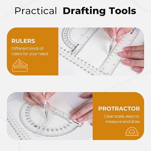 Nicpro 22 PCS Compass Geometry Tools with Case, Drafting Tools Geometry Set with Swing Arm Protractor, Rulers, Metal Compass, Square Set, Mechanical Pencil, Back to School Supplies for Students thumbnail 5