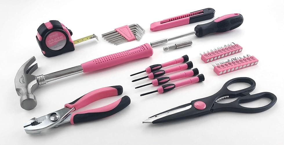 Apollo Tools Original 39 Piece General Household Tool Set in Toolbox Storage Case with Essential Hand Tools for Everyday Home Repairs, DIY and Crafts - Pink Ribbon - Pink - DT9706P thumbnail 5