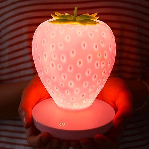 Strawberry Night Light, Cute Silicone Strawberry Lights Kawaii Room Decor, USB Rechargeable Bedside Lamp 3 Gear Touch Lighting, Cute Strawberry Gifts for Baby, Children, Toddlers, Teen Girls - Image 1