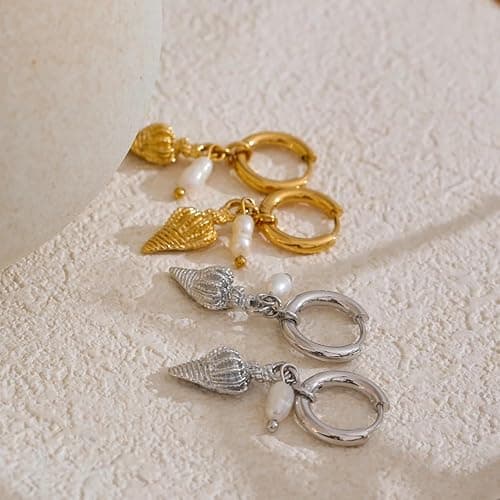 Mchic Starfish Earrings for Women: Gold Seashell Drop Hoop with Pearl Charm Ocean Vacation Dangle Huggie Earrings Coastal Jewelry Cute Small Dainty Summer Accessory thumbnail 5
