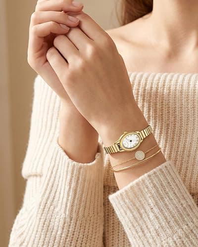 CIVO Vintage Armbanduhr Damen Klein: Oval Gehäuse Römisches Zifferblatt | Zarte Elegante Damenuhr mit Elastisches Armband Edelstahl Analog - Geschenk für Frauen Jahrestage Weihnachten 2 Größen (M/L) thumbnail 3