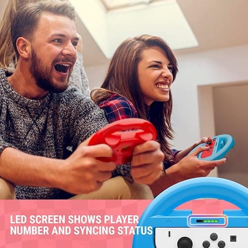 Orzly Steering Wheels for Nintendo Switch & OLED JoyCons, Racing Wheels for Mario Kart 8 Deluxe [Mariokart Switch Steering Wheel Joycon Controller Attachment Accessories] - TWIN PACK[1x Red & 1x Blue] thumbnail 4