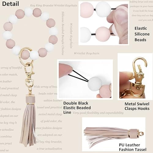 BIHRTC Key Ring Bracelet Car Keychain Holder Wristlet Silicone Women Beaded Bangle Chains thumbnail 3