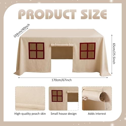 Oudain Large Playhouse Table Cloth Table Fort Tent Cover Playhouse Indoor Outdoor Tablecloth for Birthday Party Playground Play Accessory thumbnail 3