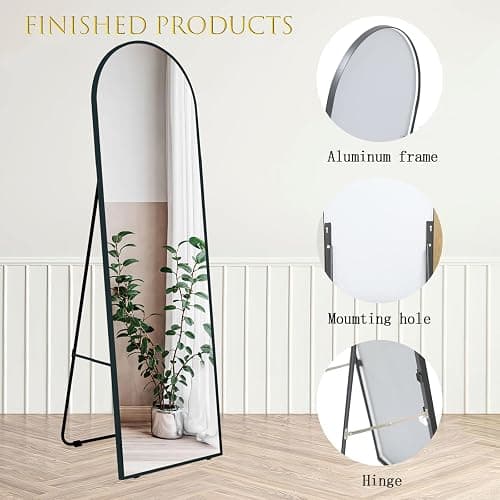 CUCZUUS 56" x 18" Floor Full Length Mirrors with Stand,Shatter-Proof Tempered Glass Big Mirror,Wall Mounted Hanging/Standing Long Mirror,Aluminium Alloy Arched Mirror,Bedroom Floor Mirrors(White) thumbnail 5