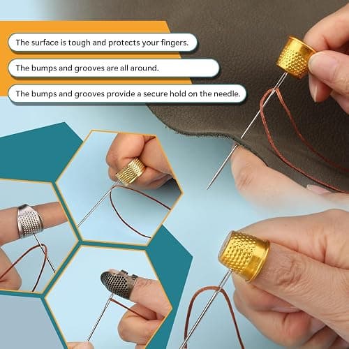 ZMAAGG Thimbles for Hand Sewing, 8 PCS Sewing Thimble Kit, Metal Finger Protectors, Thimble Ring for Hand Quilting and Embroidery thumbnail 4
