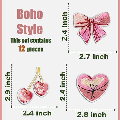 Boho Girly Iron On Patches, Cute Embroidery Applique Patch, DIY Decorative Heat Press Patches for Jeans Jackets Clothing Backpacks Hats (Boho3 12 Pcs) thumbnail 4