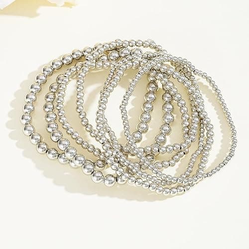 Kysin Chiys Gold Beaded Bracelets Adjusatable 14K Gold Plated Stackable Bracelets Stretch Bead Ball Bracelet Set for Women 3MM 4MM 6MM 8MM Beads Jewelry thumbnail 5