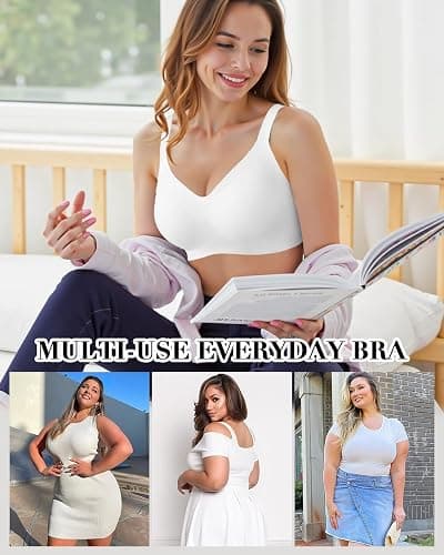 Women’s Plus Size Full Coverage Wireless Bras Supportive Wide Strap Comfort Bra for Sagging Breasts No Back Fat Minimizer Bra thumbnail 6