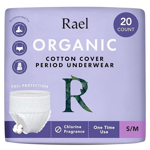 Rael Disposable Underwear for Women, Organic Cotton Cover - Postpartum Essentials, Leak Locker, Unscented, Maximum Coverage (Size S-M, 20 Count) - Image 1