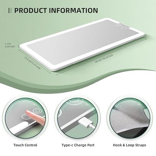 2PCS Car Visor Vanity Mirror with Lights, Rechargeable Dimmable Touch LED Sun Visor Mirrors, Large Detachable Vanity Makeup Mirror with 3 Color Modes for Truck SUV Car Accessories for Women(White) thumbnail 2