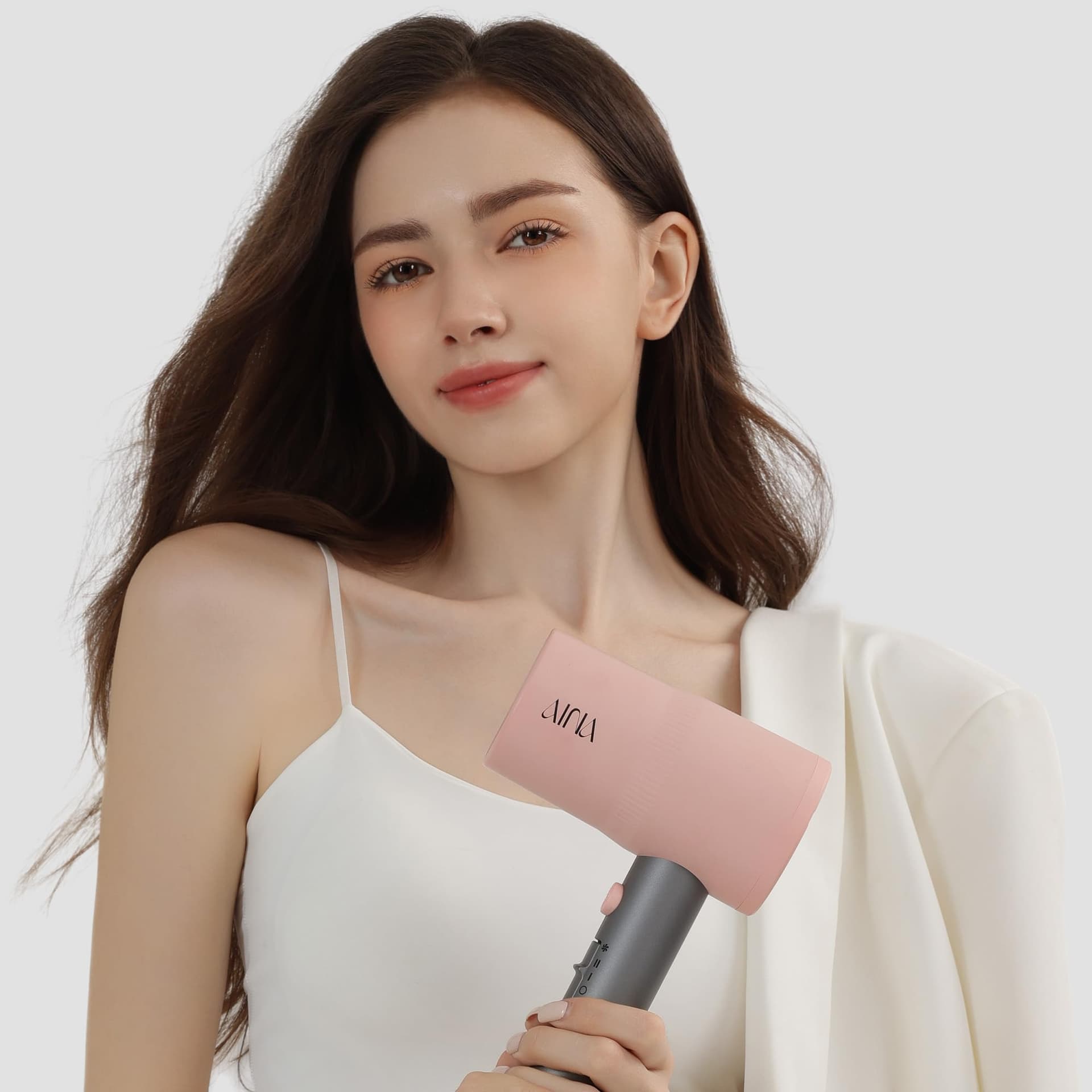 AINA Hair Dryer with Diffuser, Blow Dryer for Women | Advanced Ionic Technology, Ceramic Coating | Cold Shot Features Turbo Heat for Fast Drying and Shine (Misty Blush) thumbnail 7