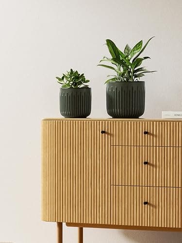 LE TAUCI Fluted Ceramic Planters Set of 3 – 8.3 / 7 / 5.7 in Dark Olive Reactive Cylinder Indoor Plant Pots with Drainage Plug & Mesh, Glossy Stoneware Flower Pots for Succulents Herbs - Reactive Glaze Dark Olive thumbnail 9