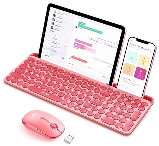 seenda Bluetooth Keyboard and Mouse for iPad, CTU-301 Wireless Multi-Device Bluetooth+2.4G Keyboard Mouse Combo with Tablet Holder for iPad/MacBook/Windows, iOS/Andriod Tablet Phone, Coral Pink - Image 1