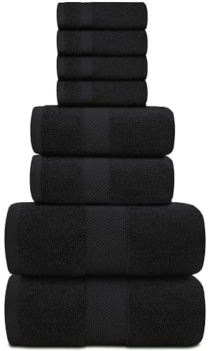 White Classic Luxury Bath Towel Set of 8 Pieces - 100% Turkish Cotton Highly Absorbent Towels for Bathroom, 2 Luxury Bath Towels 700GSM, 2 Hand Towels, 4 Washcloths, Black thumbnail 4