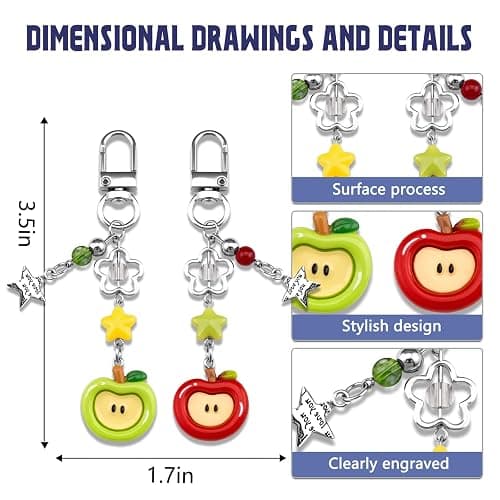 Cxulquvs 2Pcs Cute Apple Keychain for Women Fruit Keychain Accessories Trendy Phone Charm Backpack Charms for Girls Teen Girl Gifts Trendy Stuff thumbnail 2