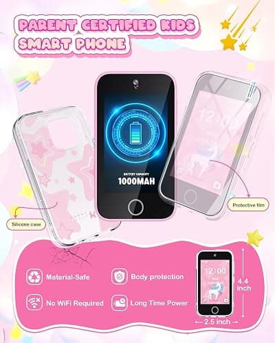 Kids Smart Phone for Girls, 3.5'' Touchscreen Kid Phones Toys for Girls 3 4 5 6 7 8 Years Old, Christmas Birthday Gift for Ages 3-8, Toddler Phone with Dual Camera, Music Player, Game, Habit Tracker thumbnail 7
