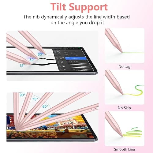 Stylus Pen for iPad 2018-2025, 15 Mins Fast Charge for Apple Pencil with Palm Rejection, Compatible with iPad 11/10/9/8/7/6, Pro M4/12.9"(6/5/4/3)/11", Air M3/M2/5/4/3, Mini A17 Pro/6/5,Rose thumbnail 6