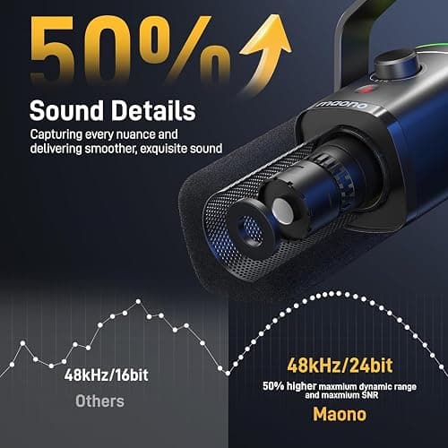 MAONO XLR/USB Gaming Microphone Kit: Dynamic PC Mic for Streaming Podcasting, Software Support, Mute Button, Gain Control, RGB Computer Mic with Boom Arm Stand, for Recording, PS4/PS5, PD100XS Black thumbnail 3
