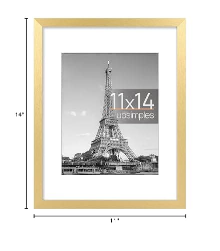 upsimples 11x14 Picture Frame, Display Pictures 8x10 with Mat or 11x14 Without Mat, Wall Hanging Photo Frame, Gold, 1 Pack thumbnail 3