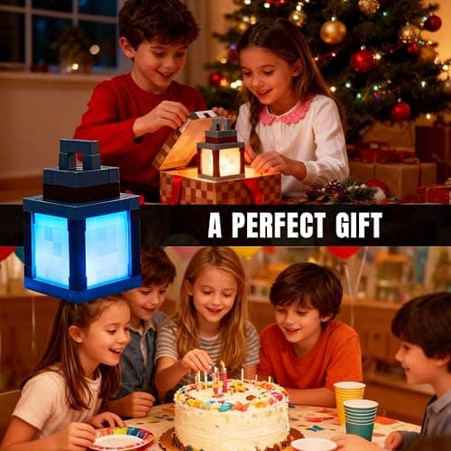 LOUHH Pixelated Lantern Night Light, 16 Color LED Wall Night Light with Remote Control - Rechargeable Retro Pixel Style Table Lamp for Game Room Kids Room Decor and Children's Gifts thumbnail 7