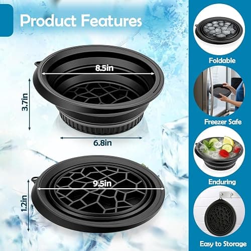 XANGNIER Face Bowl for Ice with Built-In Ice Tray – Collapsible Silicone Facial Ice Bath Bowl for Cold Plunge Therapy, Skin Tightening & Acne Relief – Black Portable Spa Tool for Home & Travel thumbnail 7