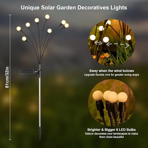 Solar Lights Outdoor(4 Pack, 32 LED), ASMAD Solar Garden Lights, Outdoor Decorations, Firefly Light for Patio Decor, Big Bulb, Unique Gifts for Women, Gifts for Grandma thumbnail 3
