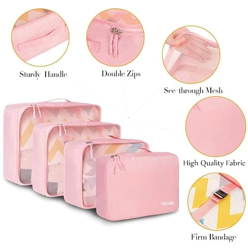 BAGAIL 8 Set Packing Cubes Luggage Packing Organizers for Travel Accessories-Blush Pink thumbnail 4