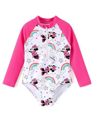 Disney Frozen Stitch Princess Minnie Mouse Girls Swimsuit Long Sleeve Rashguard UPF 50 One Piece Bathing Suit Size 3M-13Y - Image 1