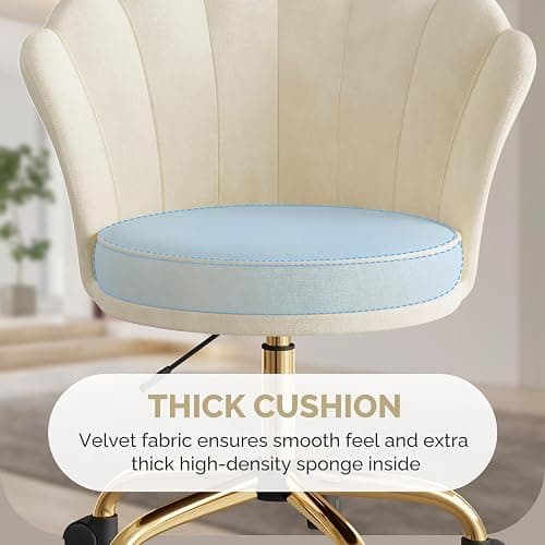 Aivermeil Modern Velvet Vanity Chair with Gold Base, Swivel Office Chair with Lumbar Pillow, Adjustable Rolling Task Chair for Condo, Bedroom & Vanity，Beige thumbnail 8
