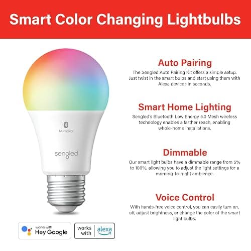 Sengled Smart Light Bulbs, Color Changing Alexa/Bluetooth Mesh, Dimmable LED Bulb A19 E26 Multicolor, High CRI, High Brightness, 8.7W 800LM, 1Pack thumbnail 2