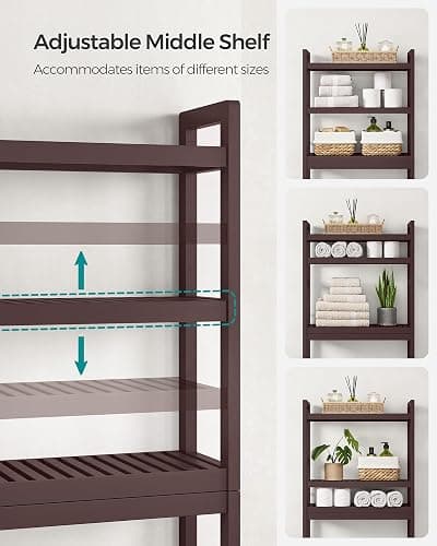 SONGMICS Over The Toilet Storage, 3-Tier Over Toilet Bathroom Organizer with Adjustable Shelf, 10.2 x 24.8 x 66.9 Inches, Space-Saving, Brown UBTS01BR thumbnail 4