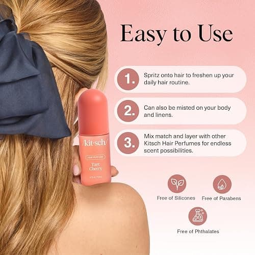 Kitsch Hair Perfume for Women - Tart Cherry | Clean, Deodorizing & Patented Odor-Eliminating Technology Hair Spray & Body Mist - Freshen Hair, Body & Pillows - Fruity Gourmand Scent & Vanilla - 50mL thumbnail 4