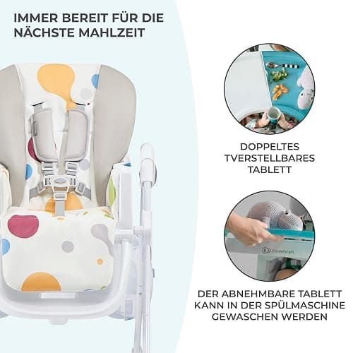 Kinderkraft Hochstuhl YUMMY, Kinderhochstuhl, Babystuhl, Kombihochstuhl, ab den Ersten Lebensmonaten, Fußstütze, Halbliegende Position, Bezug aus PU, Einfach zu Reinigen, Mehrfarben thumbnail 7